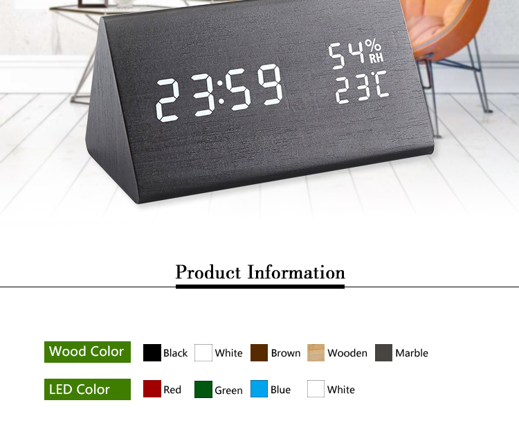 humidity and temperature table alarm clock silent wood clock