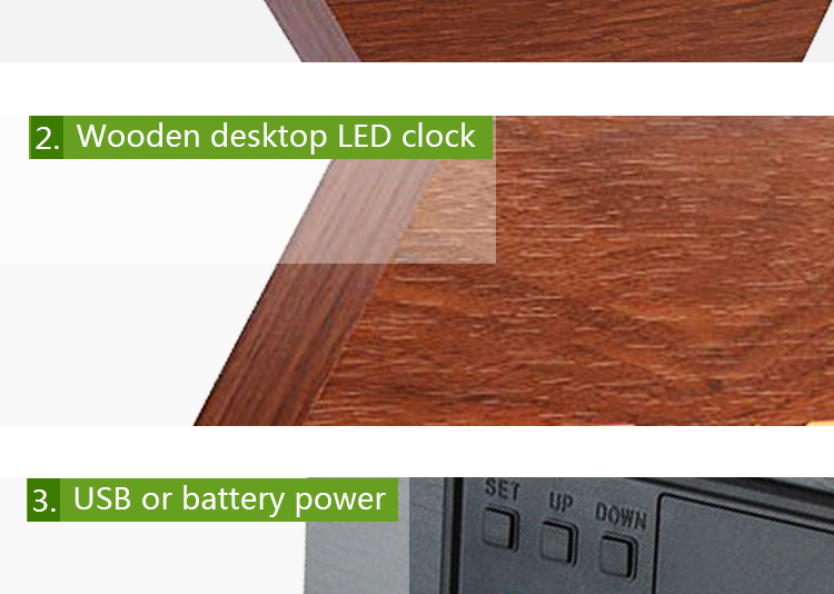wooden desktop LED clock