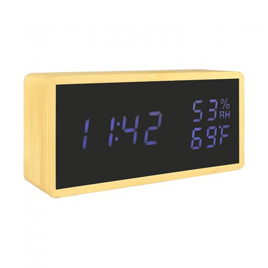 Acrylic humidity and temperature table alarm clock for baby house silent wood clock