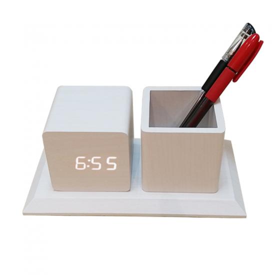 Voice Control Nightlight Wooden Pen Holder vase storage Clock