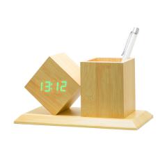 Voice Control Nightlight Wooden Pen Holder vase storage Clock