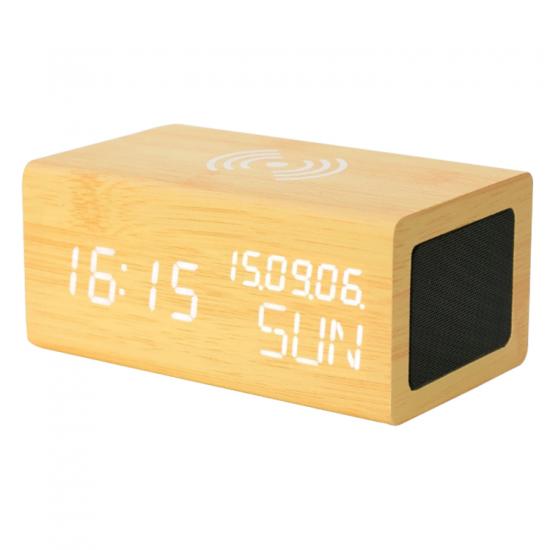 bluetooth speaker with wireless charger and alarm clock with calendar and week