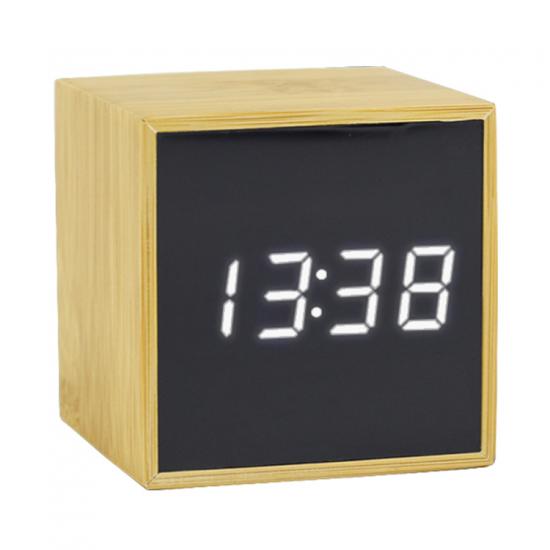 mini digital wooden mirror alarm clock luminous voice control table clock