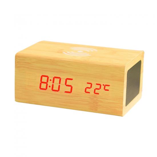 leather table alarm clock bluetooth speaker with wireless charger
