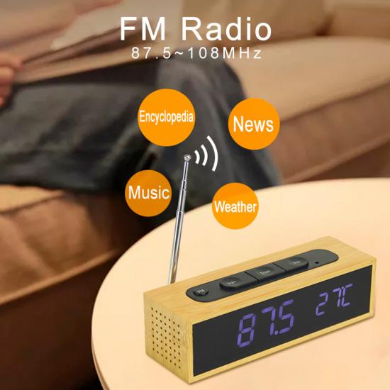  FM radio wooden LED table clock