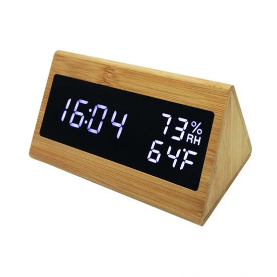 Triangle shape voice controlled wooden alarm clock