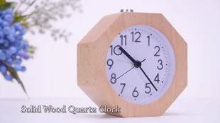 木製クォーツアナログ目覚まし時計ec-w070