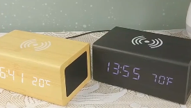 ブルートゥーススピーカーec-w031を充電する3つの木製デジタル時計ワイヤレス