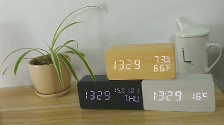 温度ec-w011のデジタル導かれた木の目覚し時計